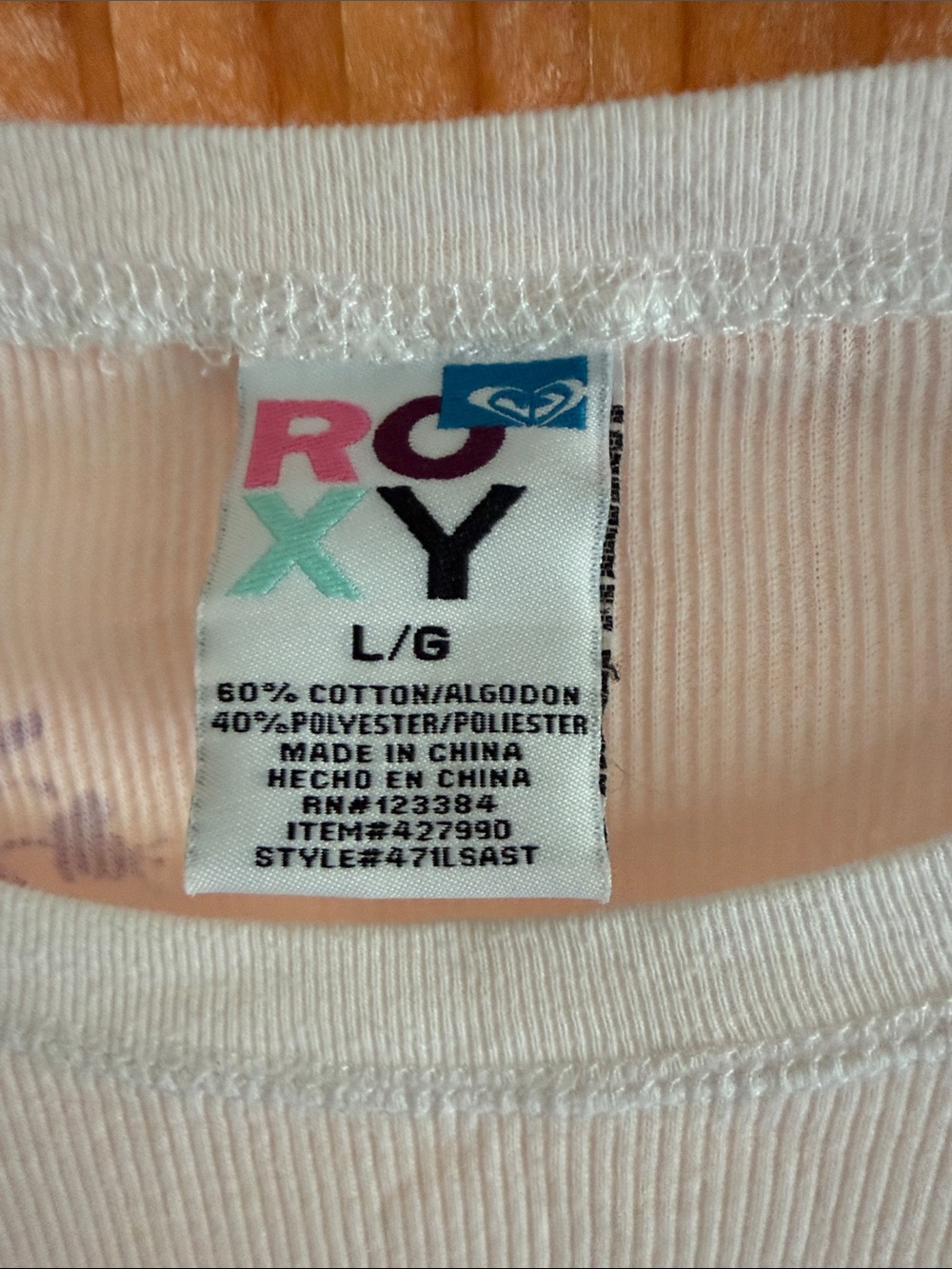Roxy Women’s Long Sleeve White Top with Purple Floral Print Size L - Picture 2 of 6